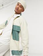 Asos Daysocial Oversized Polar Fleece Jacket With Contrast Pockets-multi