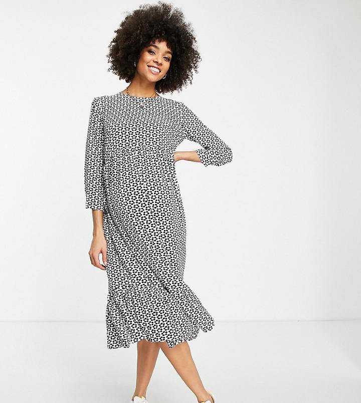 Glamorous Bloom Midaxi Smock Dress With Pleated Hem In Bubble Daisy Print-white