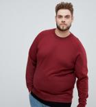 Asos Design Plus Sweatshirt In Burgundy With Hem Extender-red