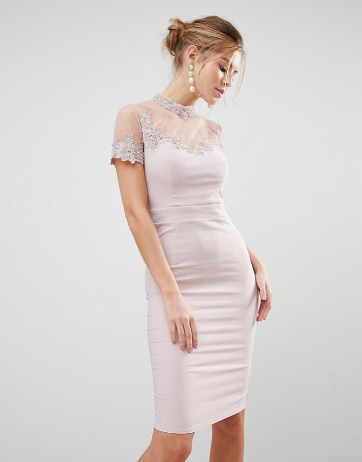Little Mistress High Neck Bodycon Dress - Pink
