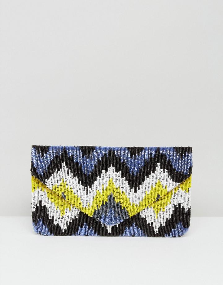 Clutch Me By Q Hand Beaded Zig Zag Print Clutch - Multi