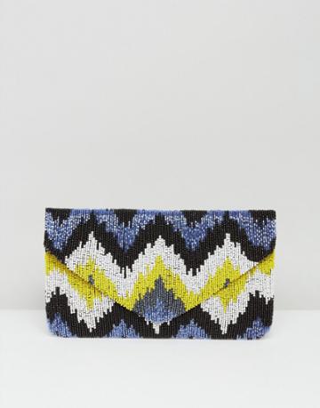 Clutch Me By Q Hand Beaded Zig Zag Print Clutch - Multi
