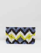 Clutch Me By Q Hand Beaded Zig Zag Print Clutch - Multi