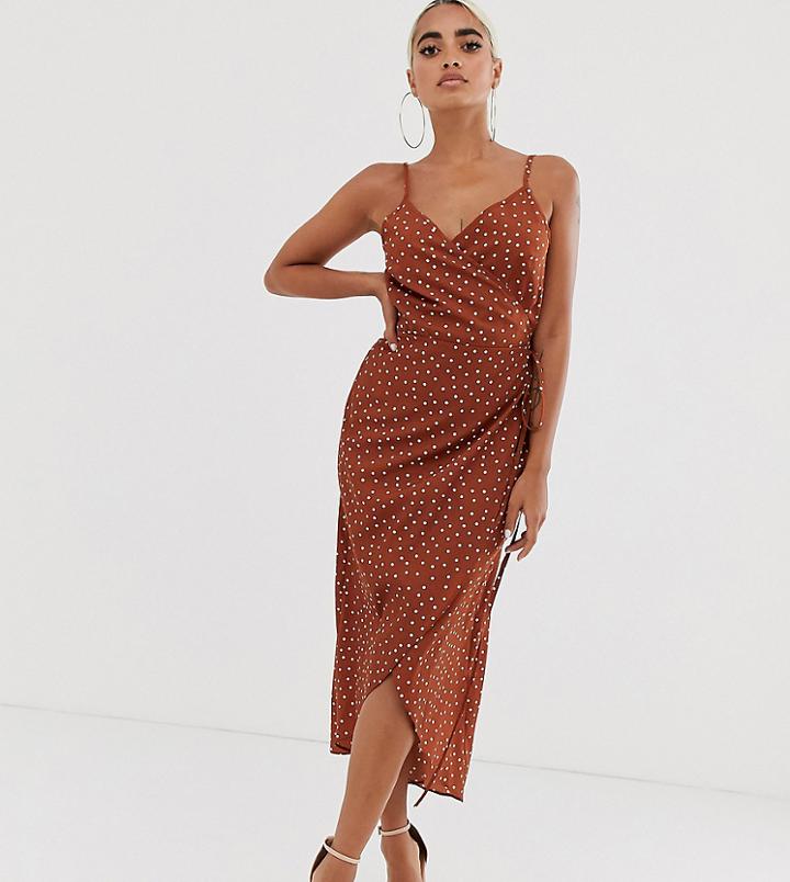 Asos Design Petite Cami Wrap Maxi Dress In Polka Dot