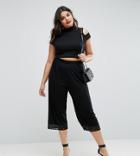 Asos Curve Jersey Culotte Pants In Crepe With Lace Hem - Black