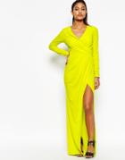 Lipsy Wrap Front Long Sleeve Maxi Dress - Lime Green