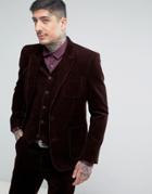 Asos Slim Suit Jacket In Chocolate Brown Chunky Cord - Red