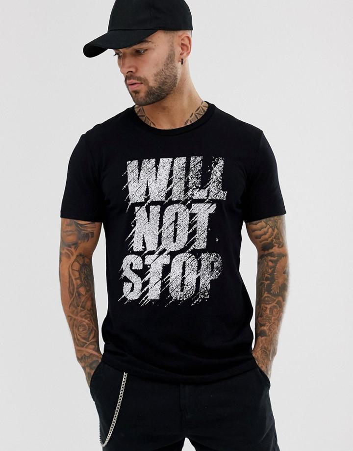 Bershka Join Life T-shirt With Slogan Print In Black - Black