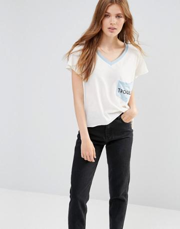 Wildfox Trouble Romeo Pocket V-neck Tunic T-shirt - Honolulu Blue
