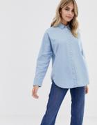 Asos Design Denim Batwing Shirt In Pretty Blue - Blue