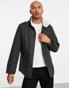 Jack & Jones Originals Wool Jacket With Sherpa Lined Funnel Neck In Gray-grey