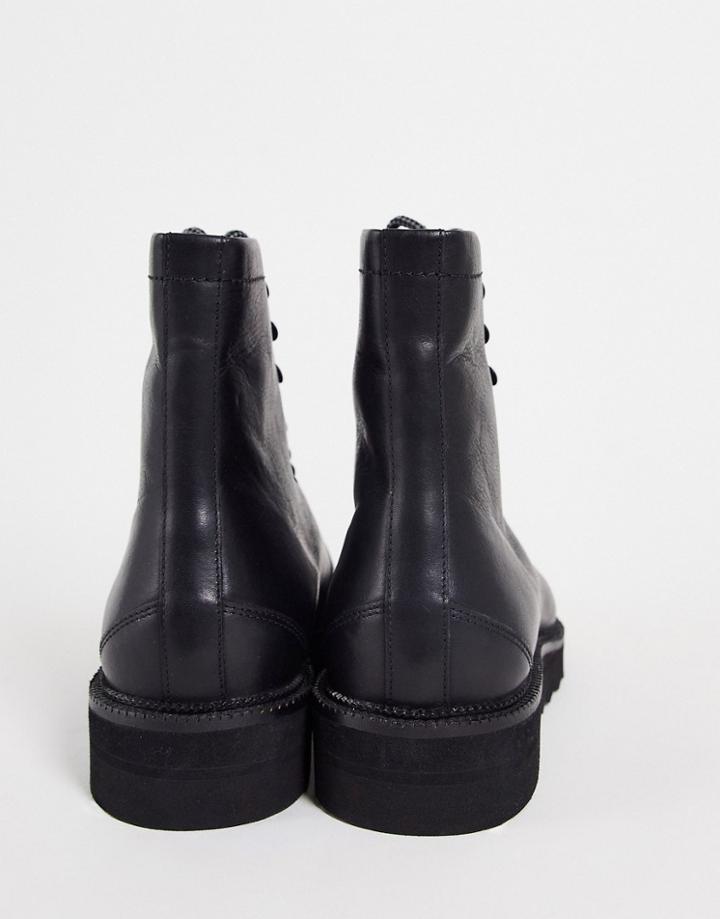 Walk London Premium Shark Hiker Boots In Black Leather