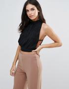 Love Pleated High Neck Top - Black
