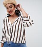 New Look Curve Button Shirt In Stripe - White