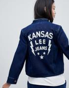 Lee Collarless Denim Jacket With Embroidered Detail - Blue