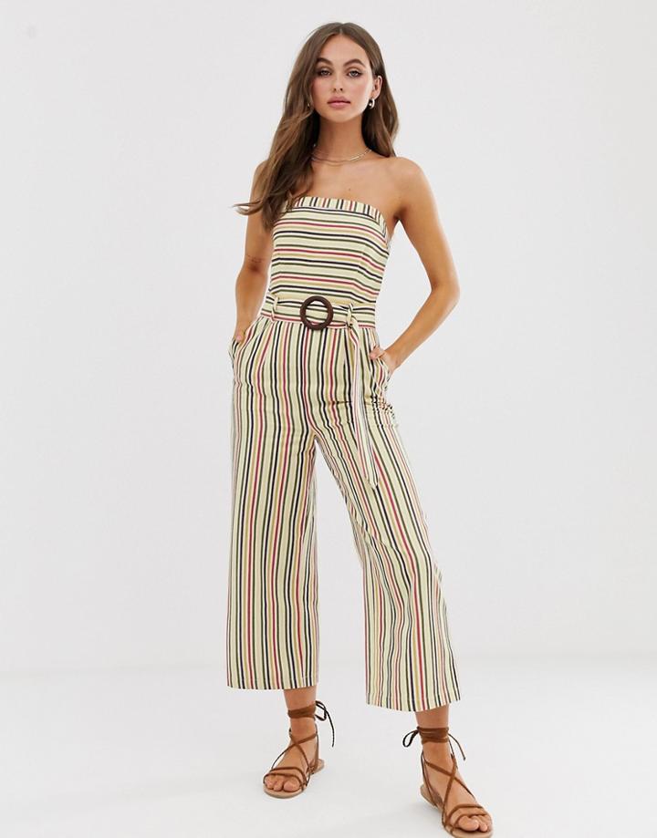 Moon River Bandeau Jumpsuit With Waist Belt-multi