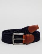 Esprit Woven Belt With Leather Detail - Navy