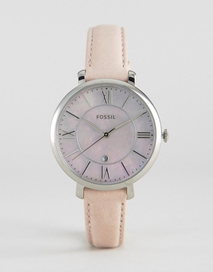 Fossil Gray Leather Jacqueline Watch - Silver