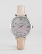 Fossil Gray Leather Jacqueline Watch - Silver