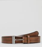Asos Plus Smart Slim Leather Belt In Vintage Brown Finish And Burnished Edges - Brown