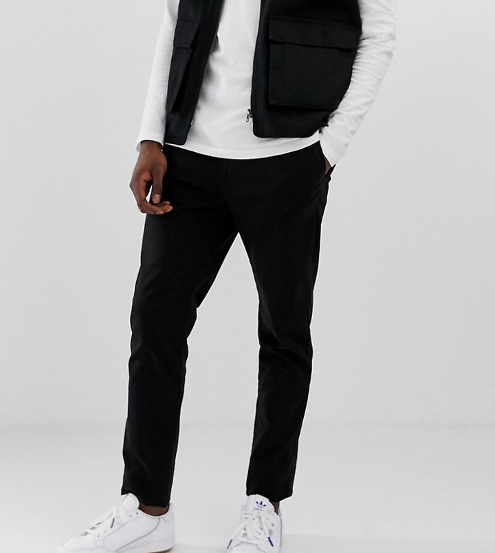 Asos Design Tall Slim Chinos With Elastic Waist In Black - Black