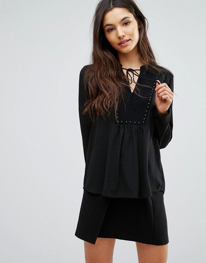 Greylin Alicia Studded Tie Neck Blouse - Black