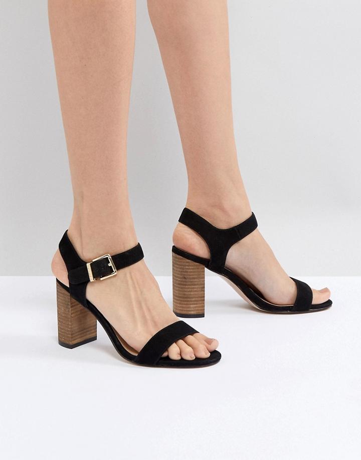 Dune Two Part Block Heel Leather Sandal In Black - Black