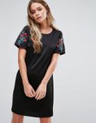 New Look Rose Embroidered Shift Dress - Black