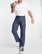Vintage Supply Straight Leg Denim Jeans With All Over Print-blue