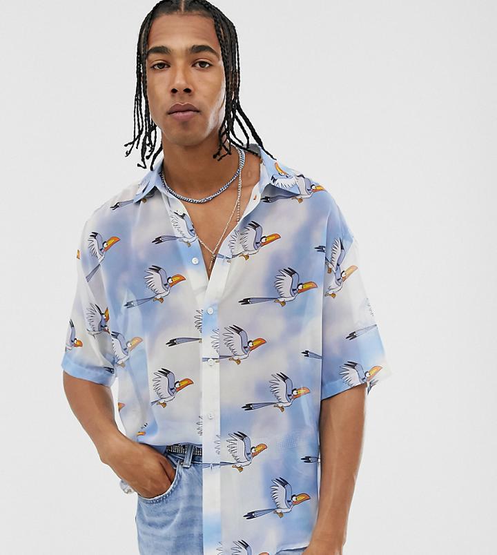 Disney The Lion King X Asos Design Regular Fit Sheer Shirt In Zazu Print - Blue