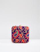 Park Lane Paisley Hand Embroidered Box Clutch Bag - Blue Multi