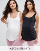 Asos Maternity Ultimate Tank In Long Line With Side Splits 2 Pack - Multi
