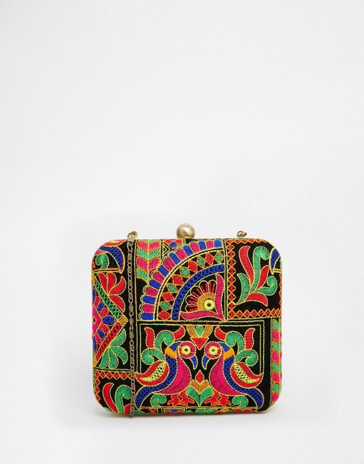 Park Lane Folk Embroidered Box Clutch