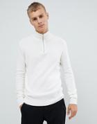 Asos Design Midweight Half Zip Sweater In White - White