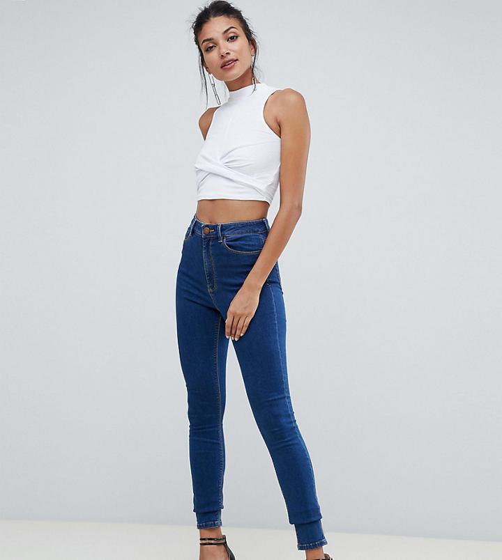 Asos Design Tall Ridley High Waisted Skinny Jeans In Flat Blue Wash