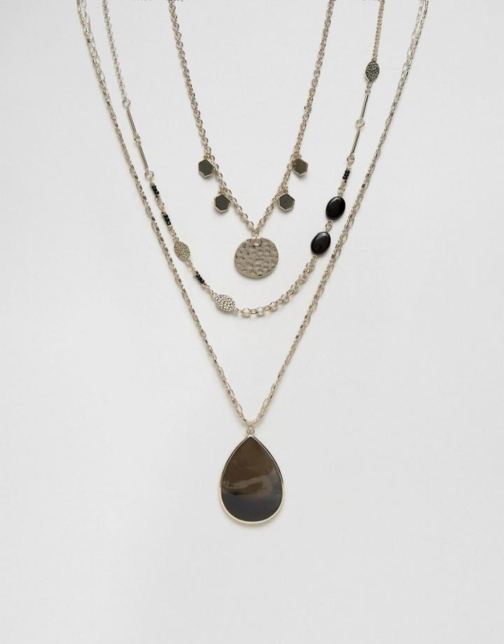 Oasis Layered Necklace With Multi Pendant - Gold
