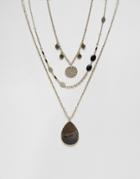 Oasis Layered Necklace With Multi Pendant - Gold