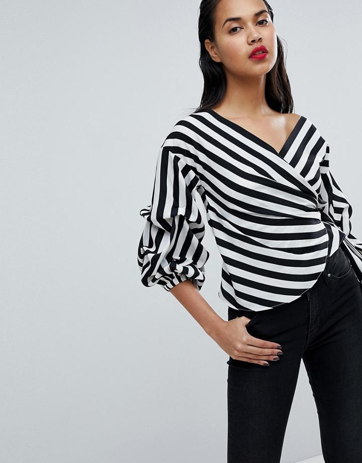 Missguided Striped Exaggerated Sleeve Wrap Top - Multi