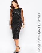 Asos Curve Red Carpet Allure Beaded Dress With Mesh Panel - Black