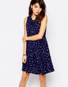 Brave Soul Skater Dress With Tie Up Front In Feather Print - Black Combo