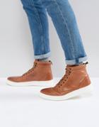 Asos Lace Up Boots In Tan Leather With White Sole - Tan