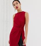River Island Tunic Top With Knot Front In Red - Red