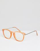 Asos Design Round Glasses In Crystal Orange With Clear Lens - Orange