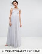 Little Mistress Maternity Maxi Dress With Pearl Embellished Bodice - Gray