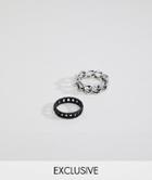 Designb Silver & Black Chain Rings In 2 Pack - Silver