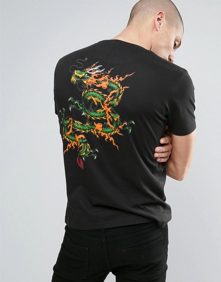 Brave Soul Dragon Back Print T-shirt - Black