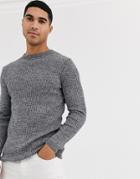 New Look Ribbed Muscle Fit Sweater In Gray Marl
