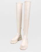 Stradivarius High Leg Chunky Pull-on Chelsea Boots In Ecru-white