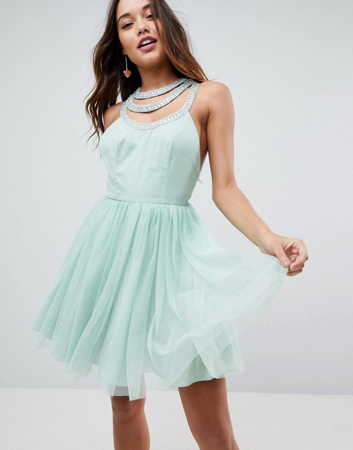 Asos Embellished Trim Tulle Mini Dress-multi