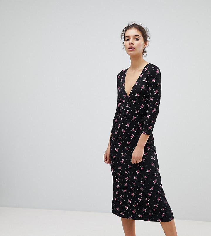 Miss Selfridge Wrap Front Ditsy Floral Print Midi Dress